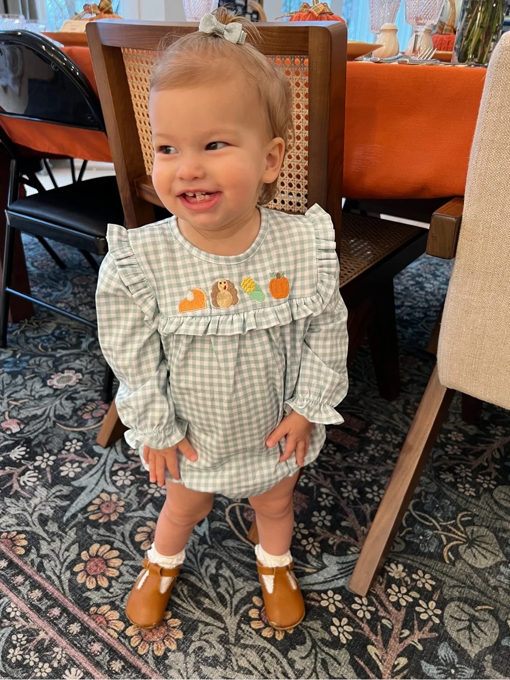 Stitch Fish Mint Gingham Baby Romper with Harvest Embroidery, 24 months